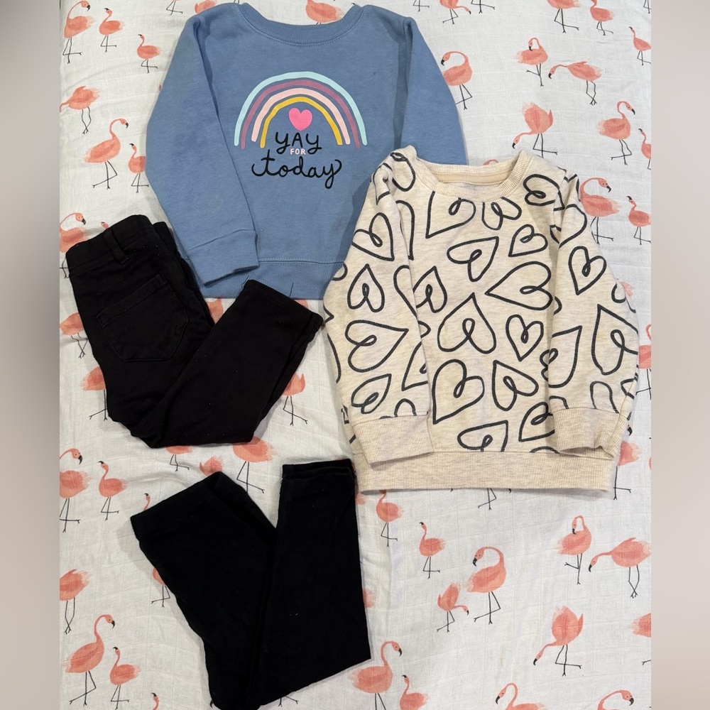 Heart and Rainbow Sweatshirts with Black Pants Set
